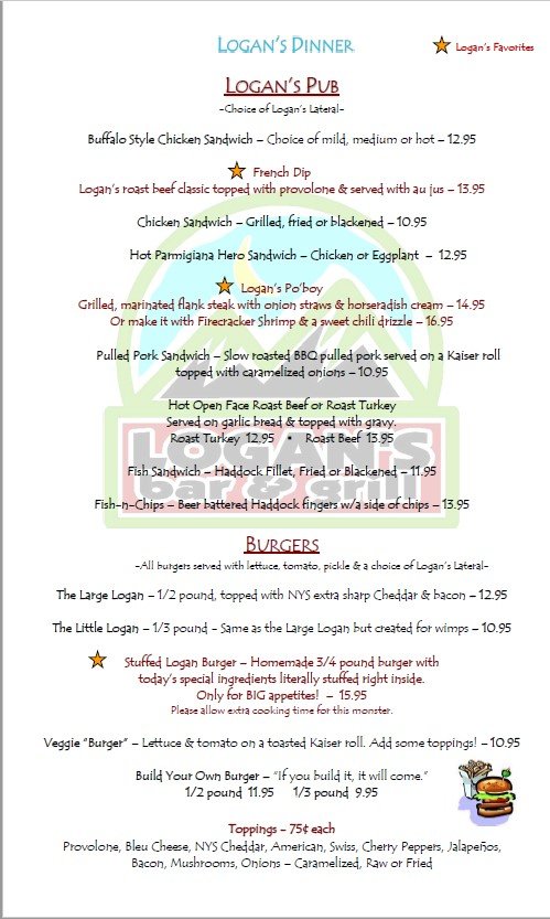 Menu board with sandwiches, burgers, and salads.