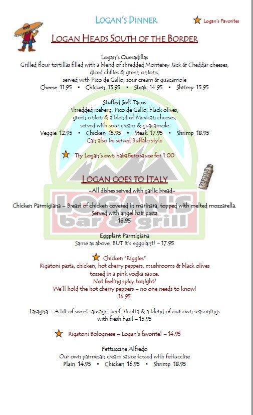 Printed menu beside classic American comfort food.